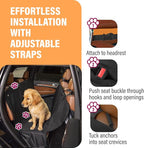 Waterproof Hammock Standard Car Seat Cover, Fits Sedans Hatchbacks Crossovers Coupes Compact Vehicles, Secure Convertible Travel Bed Protects Backseat Cargo from Dogs, Black w/Orange Trim
