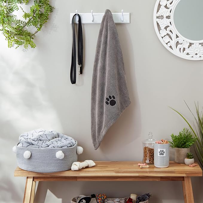 Pet Grooming Towel Collection Absorbent Microfiber X-Large, 41x23.5", Embroidered Gray