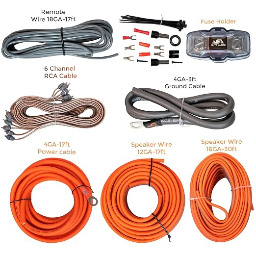 4 Gauge 5-Channel Amplifier Wiring Kit, 2000W CCA Amp Install Kit – EA-PRMK4-5CH