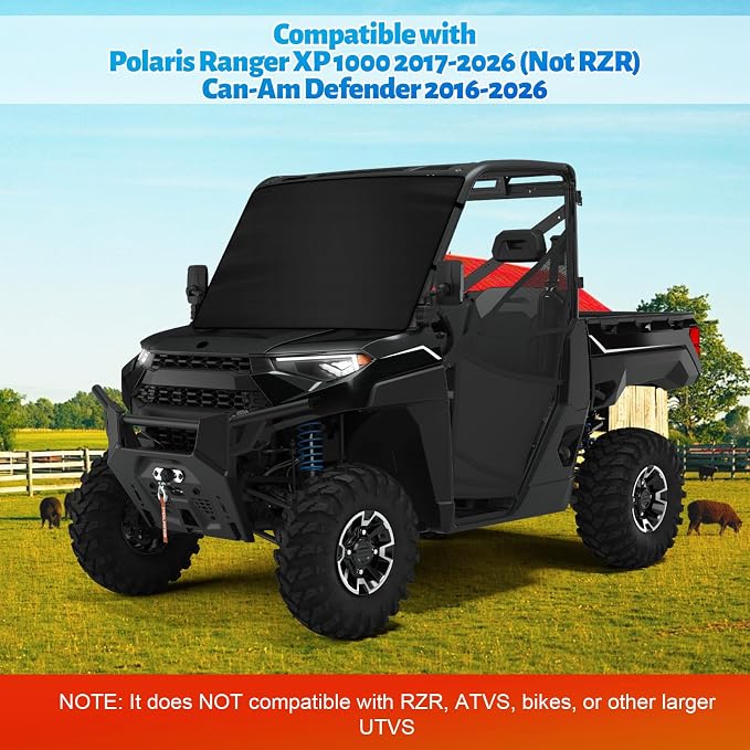 600D UTV Windshield Snow Cover Compatible with Polaris Ranger XP 1000 2017-2026 (Not RZR) & Can-Am Defender 2016-2026, Transport Windshield Protector for Ice and Snow