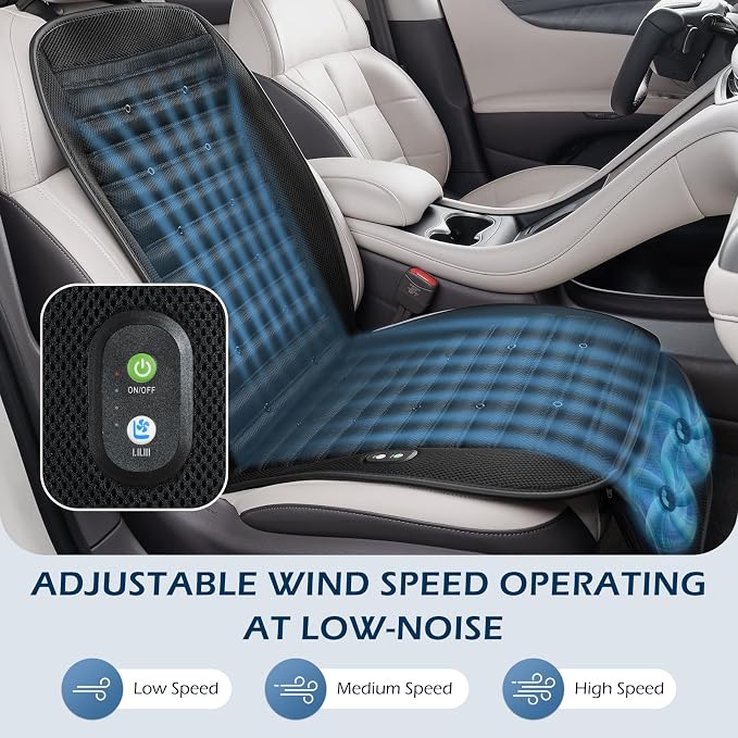 Cooling Car Seat Cushion with Dual Fans, 12V-24V Ventilated Front Seat Pad, Breathable Mesh Fabric, 3-Speed Adjustment, Enhanced Airflow, Universal Fit for Cars, Trucks, SUVs