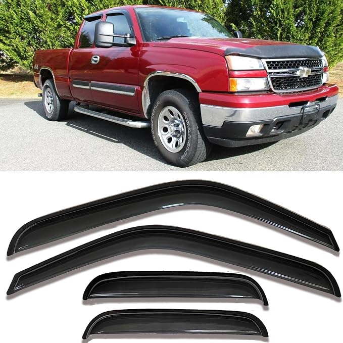 Side Window Visors rain Guards Vent Deflectors for 99-06 Chevy Silverado & GMC Sierra 1500/2500/3500/2500HD Extended Cab,2007 Classic Body Wind Vent Rain Guard Sun Shade Visors, 4PCS 94044