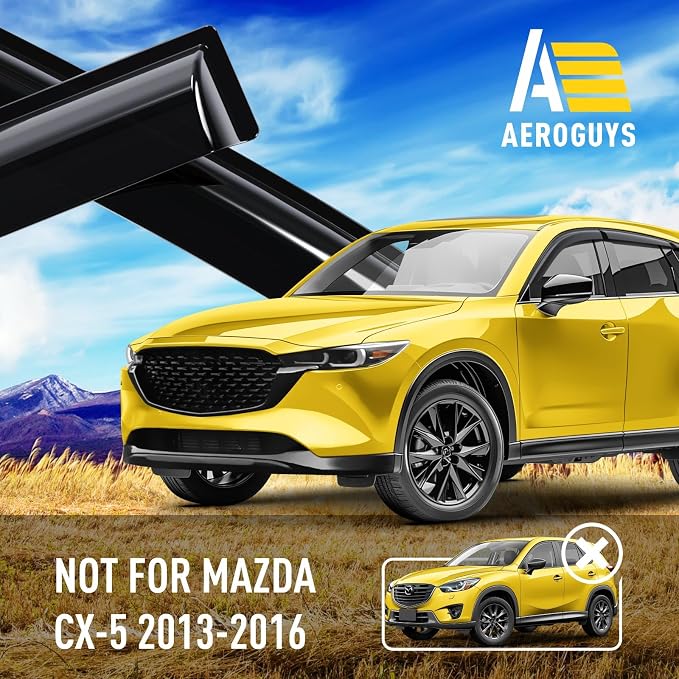 Extra Durable Window Deflectors Tape-On Window Visors Rain Guards Fit for Mazda CX-5 2017-2025, Sun Visors, Wind Vent for Shades, Exterior Car Accessories - 6pcs. AG0661