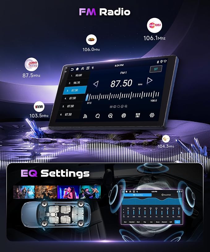 4+128G for Honda CRV 2007-2011 Android Car Stereo Radio with Wireless Carplay/Android Auto, 9 Inch 1280 * 720P in-Cell Screen Bluetooth WiFi GPS Navigation USB FM/RDS SWC EQ Backup Camera