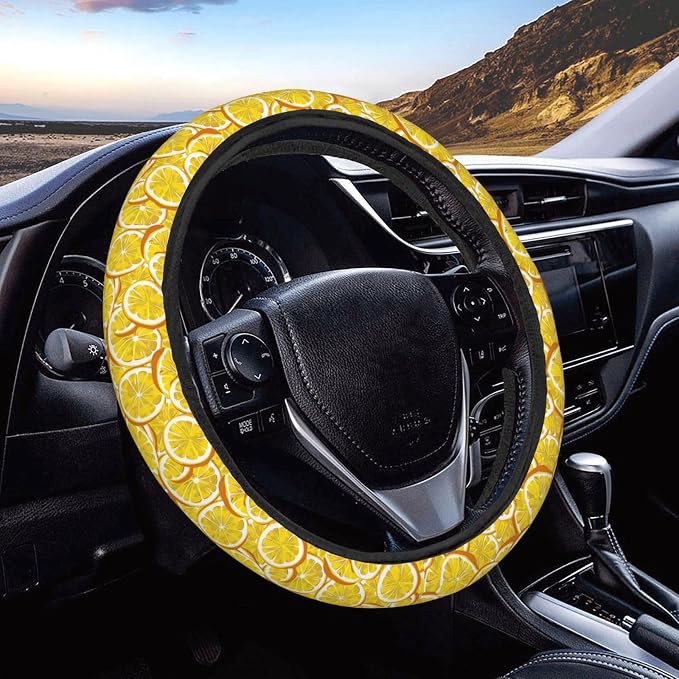 Fresh Lemon Slices Steering Wheel Covers Anti-Slip Elasticity Car Accessories Steering Wheel Protector Universal 15 Inch for Cars SUV Vehicle Truck