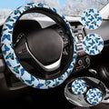 Blue Butterfly Steering Wheel Cover for Women Men with 2 Pcs Car Coasters, Universal 14.5-15 Inch Rainbow Steering Wheel Covers Non-Slip Car Accessories for Girls