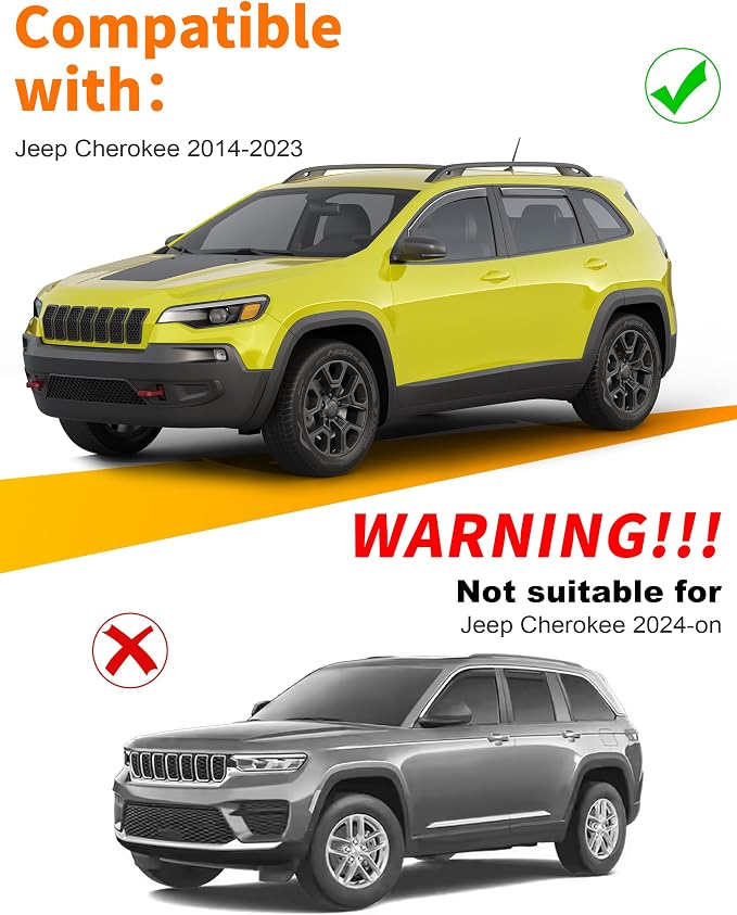 in-Channel Window Rain Guard for Fit for Jeep Cherokee 2014-2023 Rain Guards Side Window Visors Low Profile Vent Visor Window Deflectors Vent Shades Car Accessories