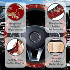 Chinoiserie Tiger and Peony Floral Steering Wheel Cover for Women, Anti-Slip Car Steering Wheel Cover with 2 Pcs Cup Holders Neoprene Breathable Car Accessories Universal 15 Inch Auto Interior Decor