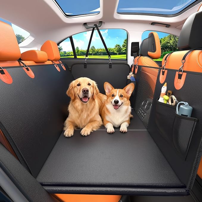 IceFun Hard Bottom Dog Car Hammock, Waterproof PU Leather Seat Cover | Supports up to 500 lbs, converts from hammock to cargo liner, waterproof PU leather with zipper side flaps
