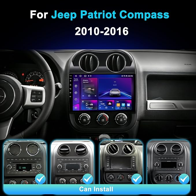 Car Radio Stereo for Jeep Patriot Compass 2010-2016, 10.2 Inch IPS Touchscreen Android 13 64GB, Wireless CarPlay Android Auto, Plug and Play, 1080P Backup Camera, 5G WiFi, GPS, SWC, AM/FM