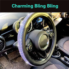 Large Size Bling Comfy Steering Wheel Cover with Jumbo Crystal Rhinestones, Anti-Slip Diamond Leather, 15.5-15.75 Inch (Blue)
