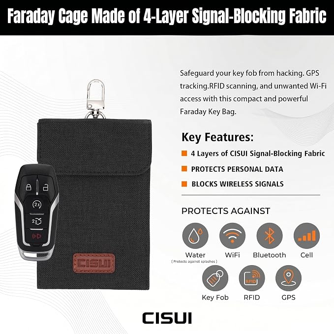 Faraday Bag for Car Keys, 4-Layer Key Fob Signal Blocker Pouch(Black) | 2026 upgraded RFID guard shielding case for keyless entry anti-theft. Durable Oxford fabric with secure hook for all fobs