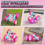 Pink Remote Control Car for Girls, Double Sided with Shining Headlights & Wheel Lights, Girl Princess Toys, Rechargeable Toy Car for 6-7 6-8 9 10-12 Year Old Girls Birthday, Valentines Gift