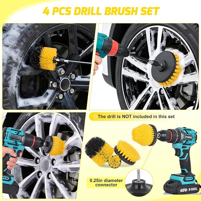 52PCS Car Detailing Kit Auto Cleaning Tools Wash Set with Storage Carry Bag Home Use for Interior Exterior Deep Clean Polish Car Care Windshield Dashboard Seat Air Vents Wheels Tires, Yellow