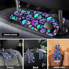 Car Seat Headrest Hook, Universal Leather Cute Hanger Holder Hook, Storage Organizer Interior Accessories for Purse Bags Handbag Purple Cute Skulls