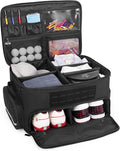 Golf Trunk Organizer Storage with Separate Compartment for 2 Pair Shoes Up to US Mens 16, Golf Car Locker Organizer for Balls, Tees, Clothes, Gloves, Accessories, Black