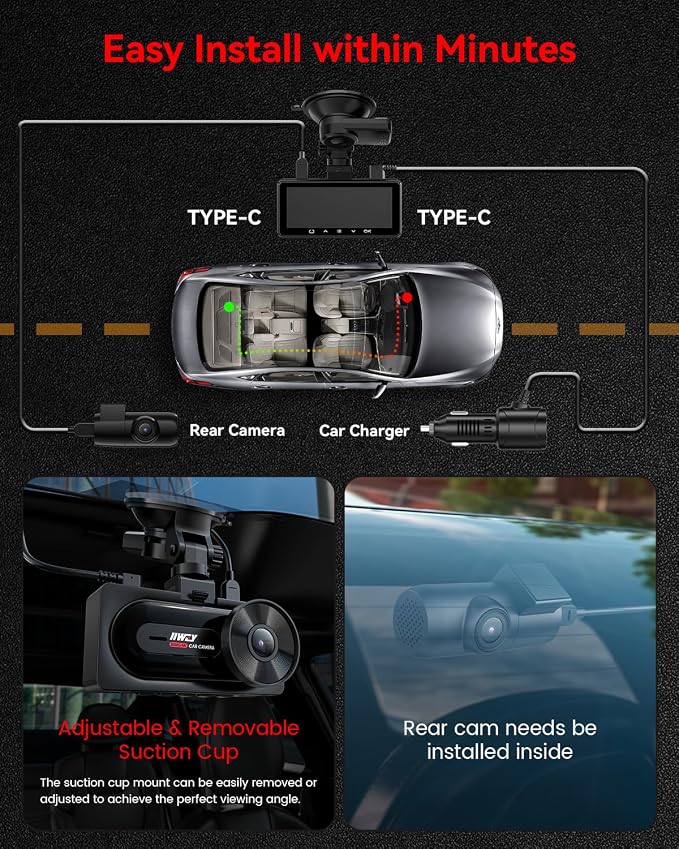 4K+4K Dash Cam Front and Rear, Dual STARVIS Sensor, 5G WiFi-6 (up to 20MB/s) with App, 128G SD Card Included, GPS, Dash Camera for Cars with 24/7 Parking Mode, 3.18 Inch IPS, 170° Wide Angle
