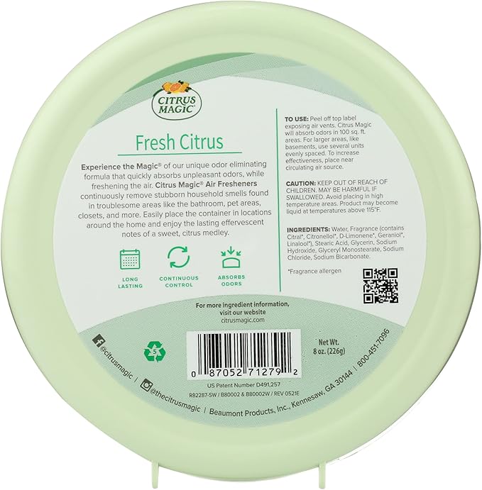 Odor Absorbing Solid Air Freshener, Fresh Citrus, 8-Ounce, (Pack of 3)