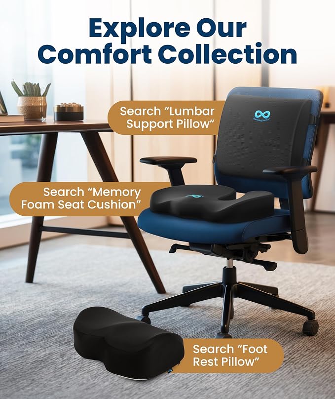 Doctor Recommended Memory Foam Seat Cushion for Office Chairs & Car - Ergonomic Office Desk Accessories - Cushions for Tailbone Pain Relief, Sciatica (Black Airflow Lumbar, Large)