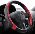 Leather Steering Wheel Cover 15 1/2 to 16 inch Universal Large Grip Breathable for Car Truck SUV Jeep Anti Slip Black and Red