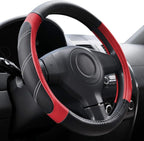 Leather Steering Wheel Cover 15 1/2 to 16 inch Universal Large Grip Breathable for Car Truck SUV Jeep Anti Slip Black and Red