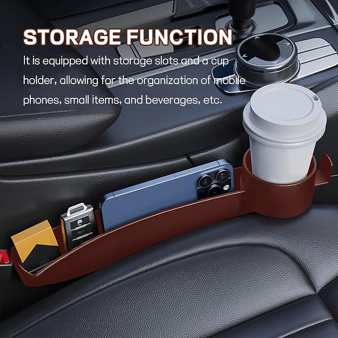 2PCS Car Seat Gap Filler Organizer, Multifunctional Vehicle Seat Side Gap Filler with Organizer & Cup Holder, Automotive Seats Crevice Stopper Gaps Plug, Universal Car Accessories (Red)