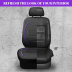 Universal FIT Piping Leather Two Front Seat Covers, Waterproof Faux Leather for SUV Sedan Van Truck, Airbag Compatible,Reserved Opening Holes for Headrest Covers(Black and Purple)