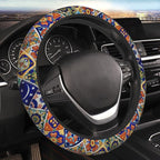 Mexican Talavera Tiles Style Steering Wheel Cover Auto Steering Wheel Protector Anti-Slip Breathable and Sweat Absorption Universal Car Accessories15 Inch Fit Auto Sedan Vans Trucks SUV