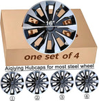 Hubcap Wheel Cover Replacement R16 Hub Caps Universal-Fit Steel Wheel Rim Cover ABS Material Exterior Accessories for Car Truck SUV -Set of 4（16-inch，Silver-Black）