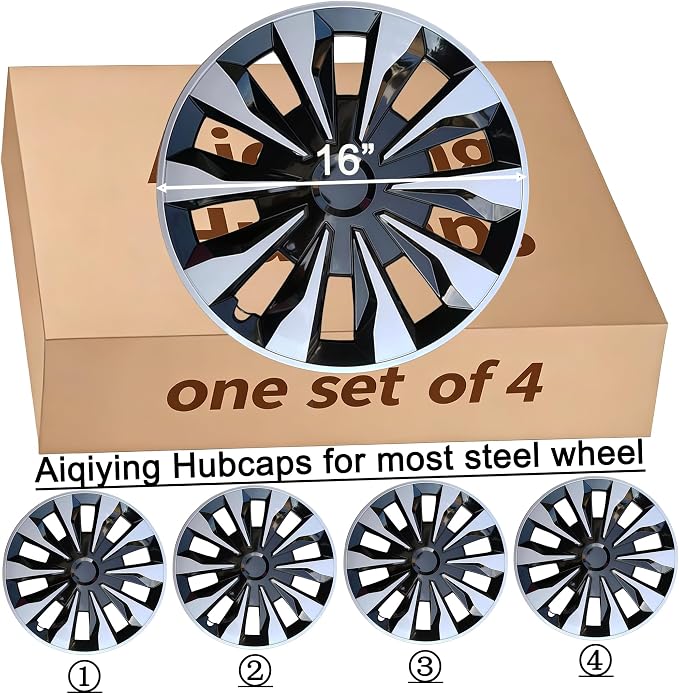 Hubcap Wheel Cover Replacement R16 Hub Caps Universal-Fit Steel Wheel Rim Cover ABS Material Exterior Accessories for Car Truck SUV -Set of 4（16-inch，Silver-Black）