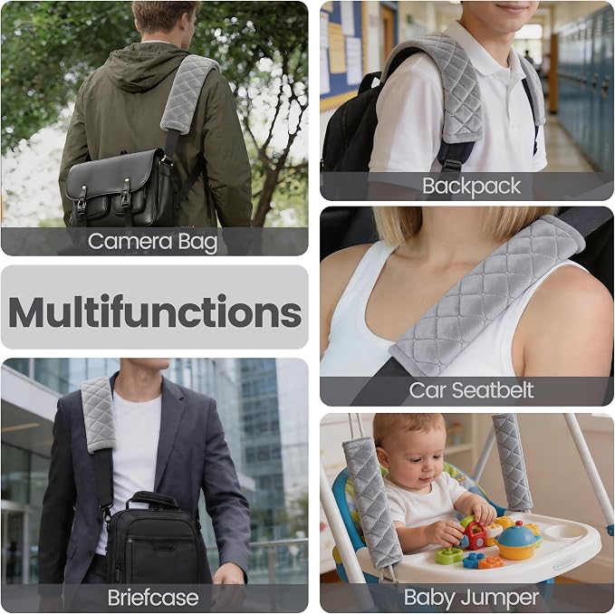 Soft Auto Seat Belt Cover Seatbelt Shoulder Pad Cushions 2 PCS Universal Fit for All Cars and Backpack for a More Comfortable Driving (Light Grey)