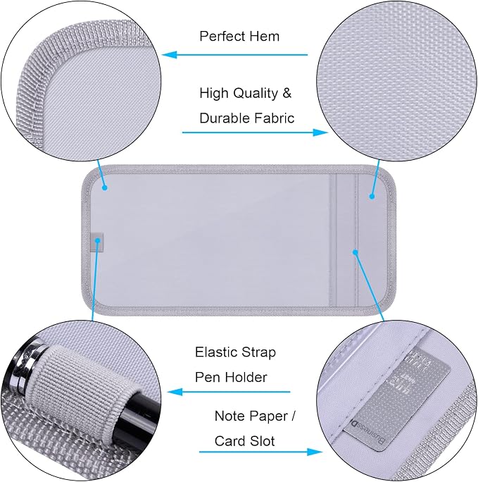Handicap Placard Holder for Auto, Disabled Parking Permit Sign Protector for Car Sun Visor with Note Paper Slot, Pen Holder and Elastic Strap - Gray