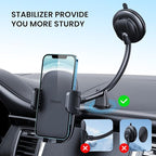 Cell Phone Holder for Car Phone Mount Long Arm Dashboard Windshield Car Phone Holder Anti-Shake Stabilizer Phone Car Holder Compatible with All Phone Android Smartphone, Black
