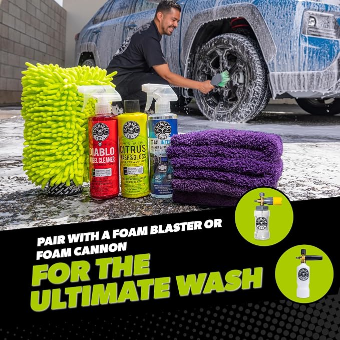 Car Cleaning Kit - with Car Wash Soap, Wheel Cleaner, Total Interior, Car Wash Mitt - Interior and Exterior Wash Kit with Vehicle Cleaning and Detailing Accessories - 7 Item Kit