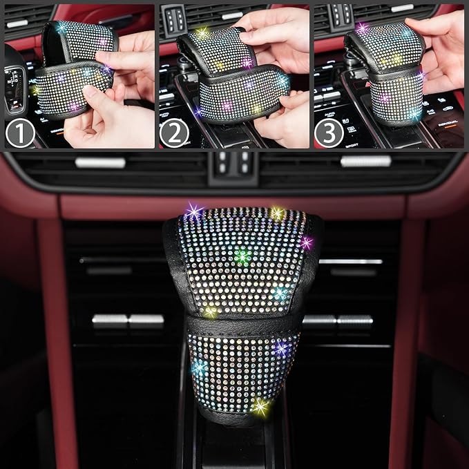 8 pcs Bling Car Accessories Set for Women, Steering Wheel Cover, Sparkly Seat Belt Covers, Bling Gear Shift Cover, Universal Fit Most Cars (Multicolor Diamond)