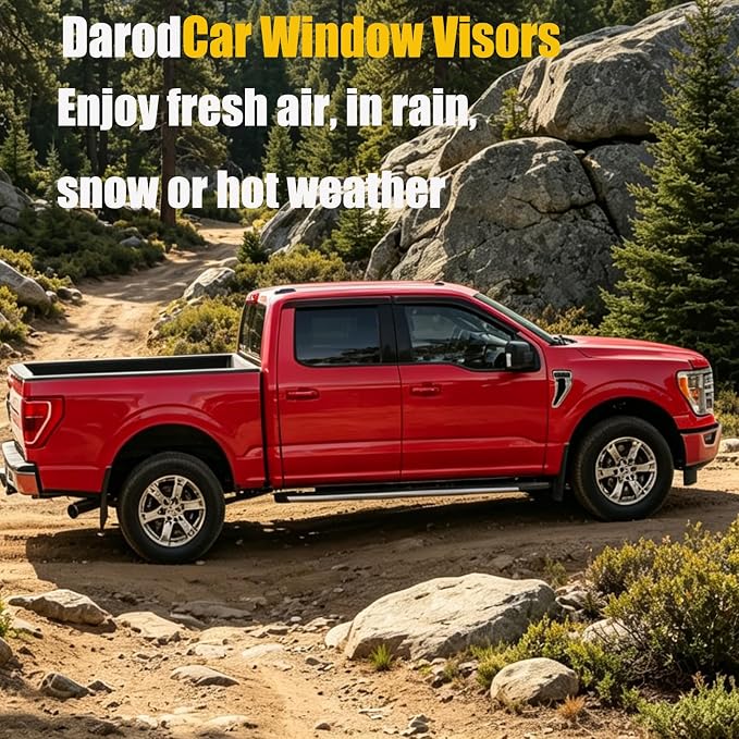 Side Car Window Visor Rain Guard Vent Deflectors Compatible with 2015-2026 Ford F-150 2017-2023 F-250 F-350 F-450 F-550 Crew Cab Window Shade Sun Shield Truck Accessories 4-pc Set
