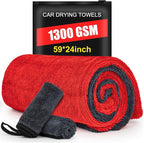 3-Pack Car Drying Towel-Microfiber Extra Large Towels for Cars(59"x24"), Ultra-Absorbent, Scratch & Streak Free, 1300 GSM, Twisted-Loop Cleaning Cloth for Truck, SUV, Car Accessories, Red