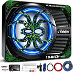 2026 Upgraded 1600W 10" Slim Under Seat Subwoofer with Built-in Amplifier - Powered Car Low Profile Bass Sub - Individual Controls (LPF/Gain/Bass Boost) LED Ambient Lights