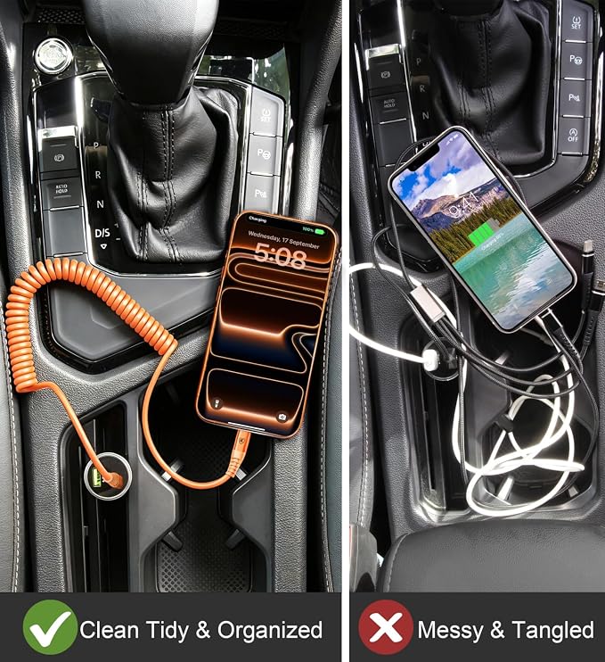 USB C to C Cable 3FT, 2Pack Coiled USB C Fast Charging Cable for CarPlay, iPhone USB-C Cable/Android Auto USB C Cord, USB Type-C Cable for iPhone 17/16/15/Pro Max/Plus/Galaxy S26 S25 and More-Orange