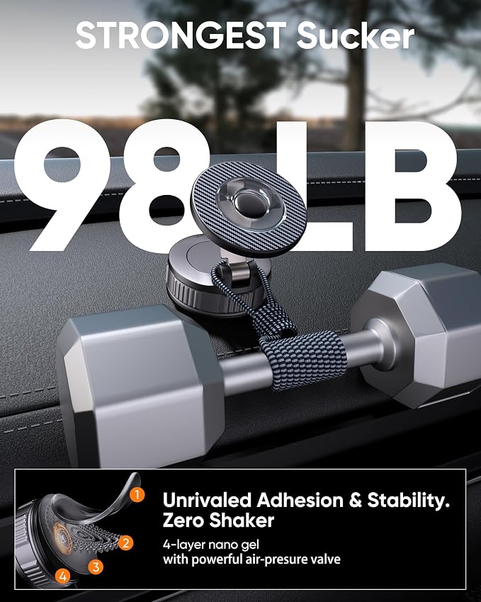 Vacuum Magsafe Car Phone Holder [120+ LB Strongest Suction & 3000gf Strongest Magnetic] 360° Adjustable Magnetic Car Phone Mount, Phone Holders for Your Car for iPhone 17 Pro Max 16 15 14 13 12 Plus