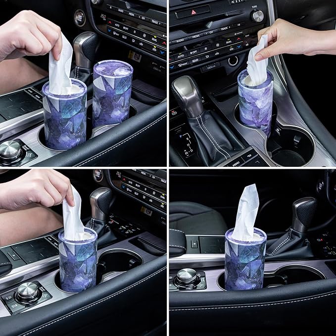 Car Tissue Holder, 4 Pack Car Cup Holder Facial Tissues with Travel Tissue Bag, Quick and Convenient Flower Combination Box(4 Canisters/200 Tissues) Purple