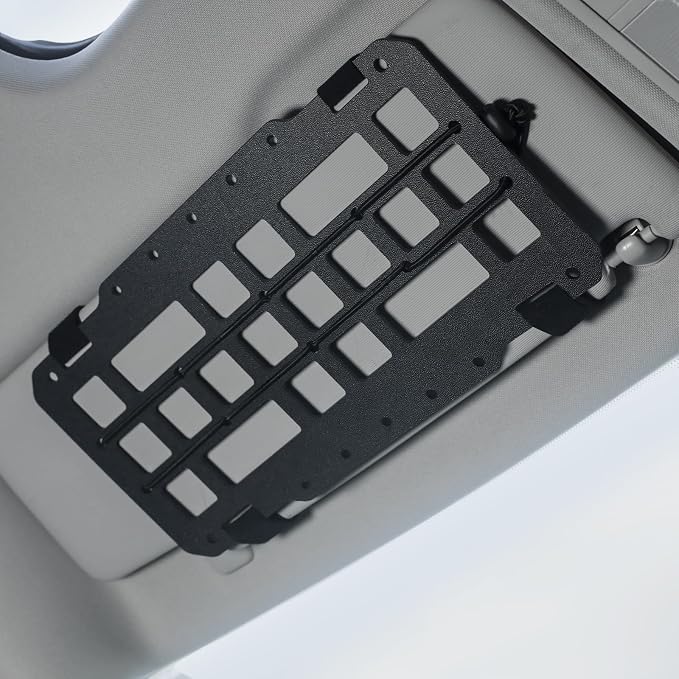 Car Sun Visor Organizer, Rigid Molle Panel Visor Accessories, Modular Vehicle Visor Holder for Tactical Gears and Molle Pouches, Fit Most Vehicles, SUVs, Jeeps, and Trucks