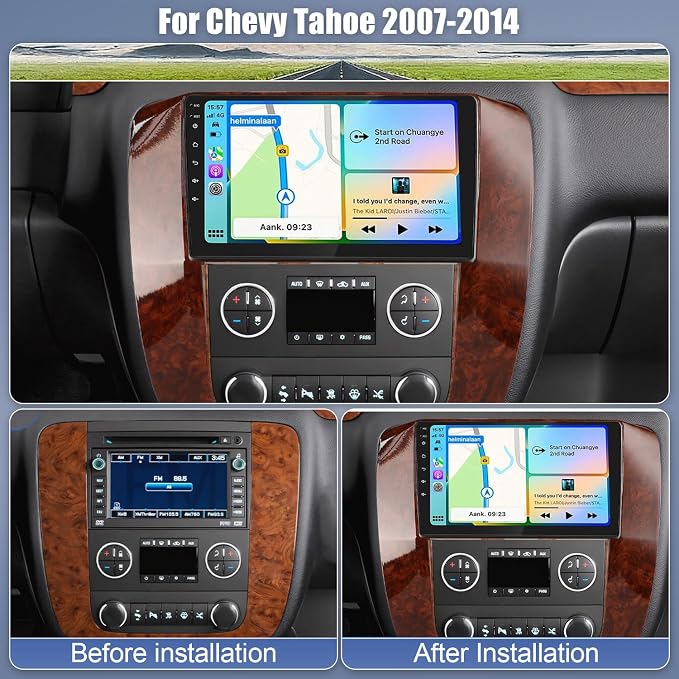 4Core 2+64G Car Stereo for Chevy Tahoe 2007-2014 Update 10 Inch Touch Screen Radio with Wireless Carplay Android Auto FM/RDS Bluetooth GPS SWC Backup Camera