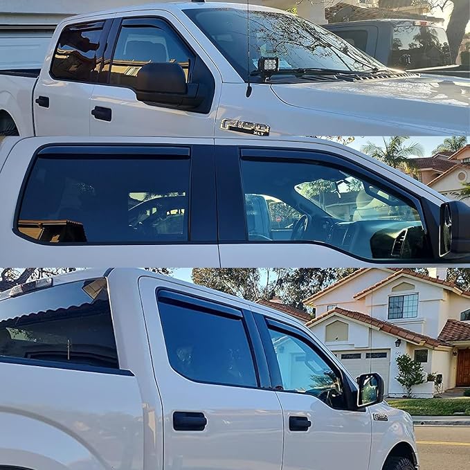 in-Channel Window Visors Rain Guards Side Wind Deflectors for Ford F150 2015-2020 SuperCrew/Crew Cab, Ford F250-F550 2017-2025 Super Duty SuperCrew/Crew Cab, Vent Guard Shade Sun 194975 4-Pieces Set
