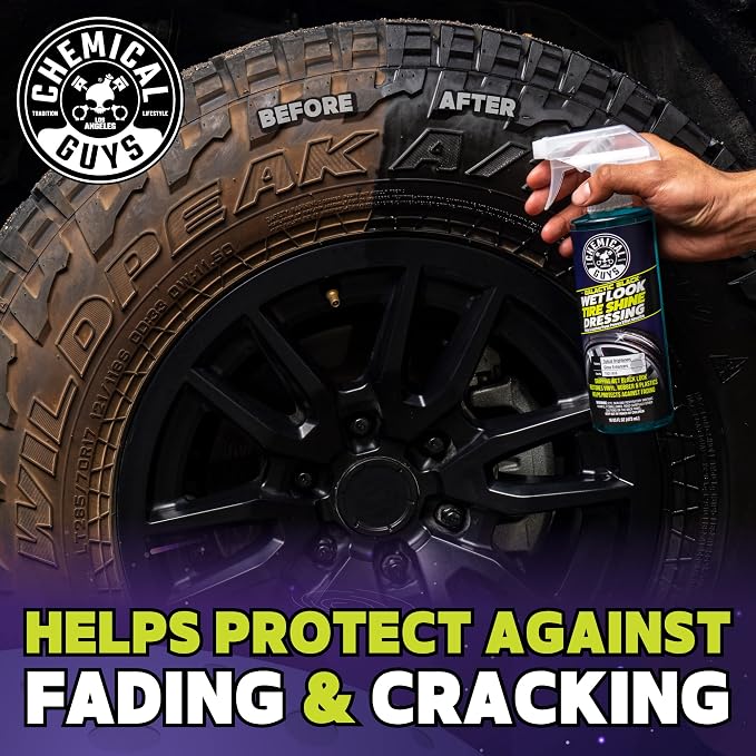 Galactic Black Wet Look Tire Shine Dressing – High Gloss Tire Spray for Trim & Rubber – Restores Deep Black Shine and Protection for Cars, Trucks, Motorcycles and RVs, 16 oz