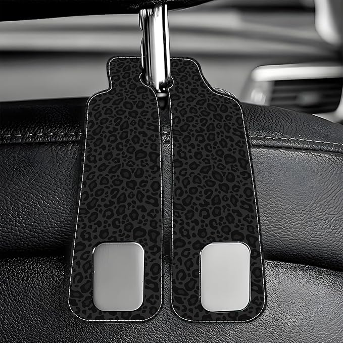 Abstract Black Leopard Animal Colorful Paw Prints 1 Pack Bag Purse Holder for Car Premium Leather Double Metal Hook for Handbags, Grocery Bags and Phones