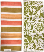 crae. Double Sided Microfiber Hand Towels, 17x27 Inches Waffle Design Kitchen Towels Set, Durable & Soft Fast Drying Hand Wash Cloth and Dishcloth for Everyday Use at Home (Pat & Tricky- Green/Cream)