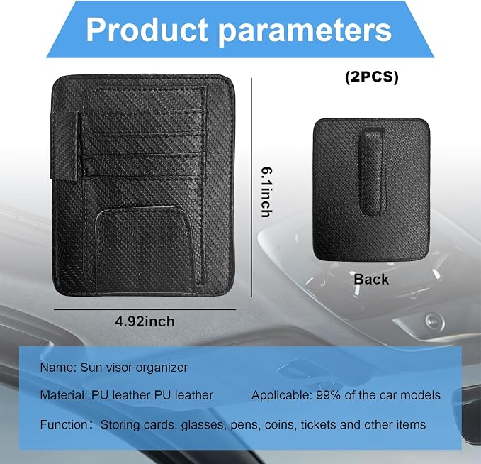 2 PCS Car Sun Visor Organizer, Auto Visor Organizer and Storage, Registration and Document Holder, Vehicle Accessories for Sunglasses Document Card Pen Driver License (Carbon Fiber Black)