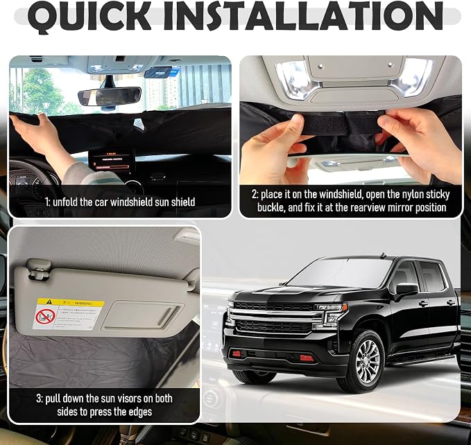 Car Windshield Sun Shade Compatible with Chevrolet 2019-2026 Silverado 1500,Summer Essentials Car Sunshades for Windshield with Storage Bag,Foldable Sun Shade for Cars Windshields