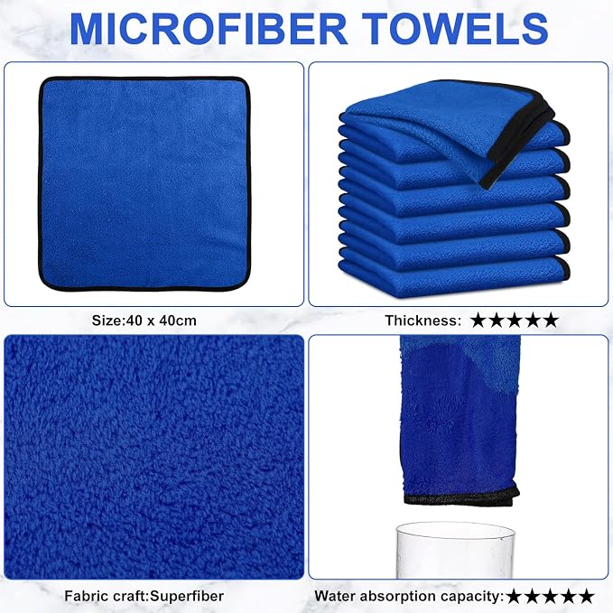 60 Pcs Blue Microfiber Towels: 16"x16" Microfiber Drying Towels Bulk Micro Fiber Car Cleaning Cloth for Cars Drying Washing Polishing Cleaning Household Supplies